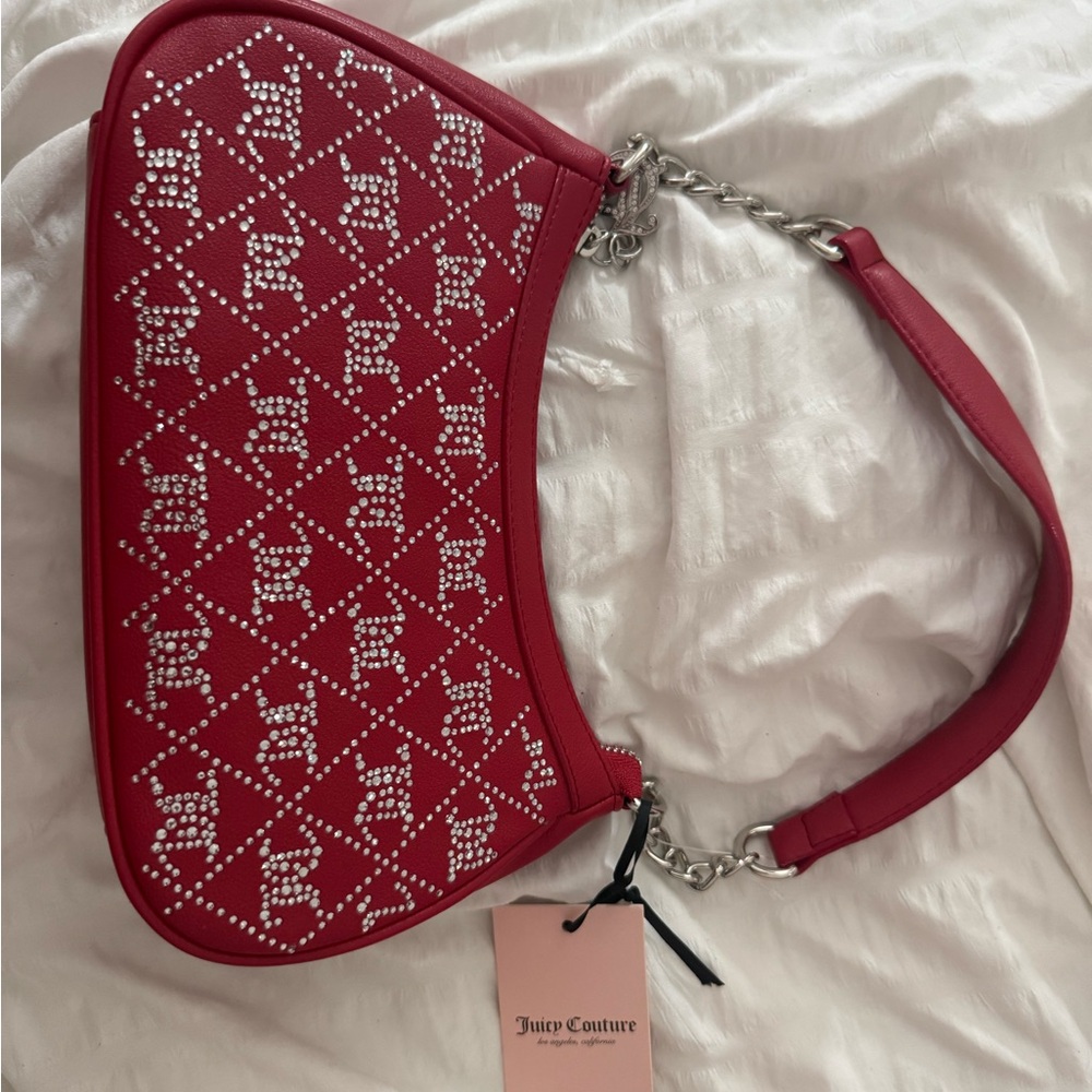 Juicy Couture Red and Silver Embellished Shoulder Bag